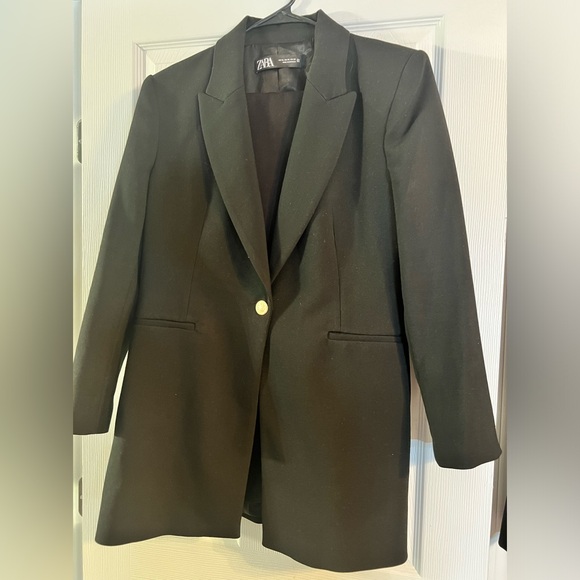 ZARA SINGLE BUTTON LONG BLAZER - Picture 2 of 7